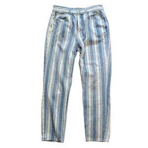 Vintage-Style American Eagle Striped High-Waisted Blue & White Denim Jeans For W